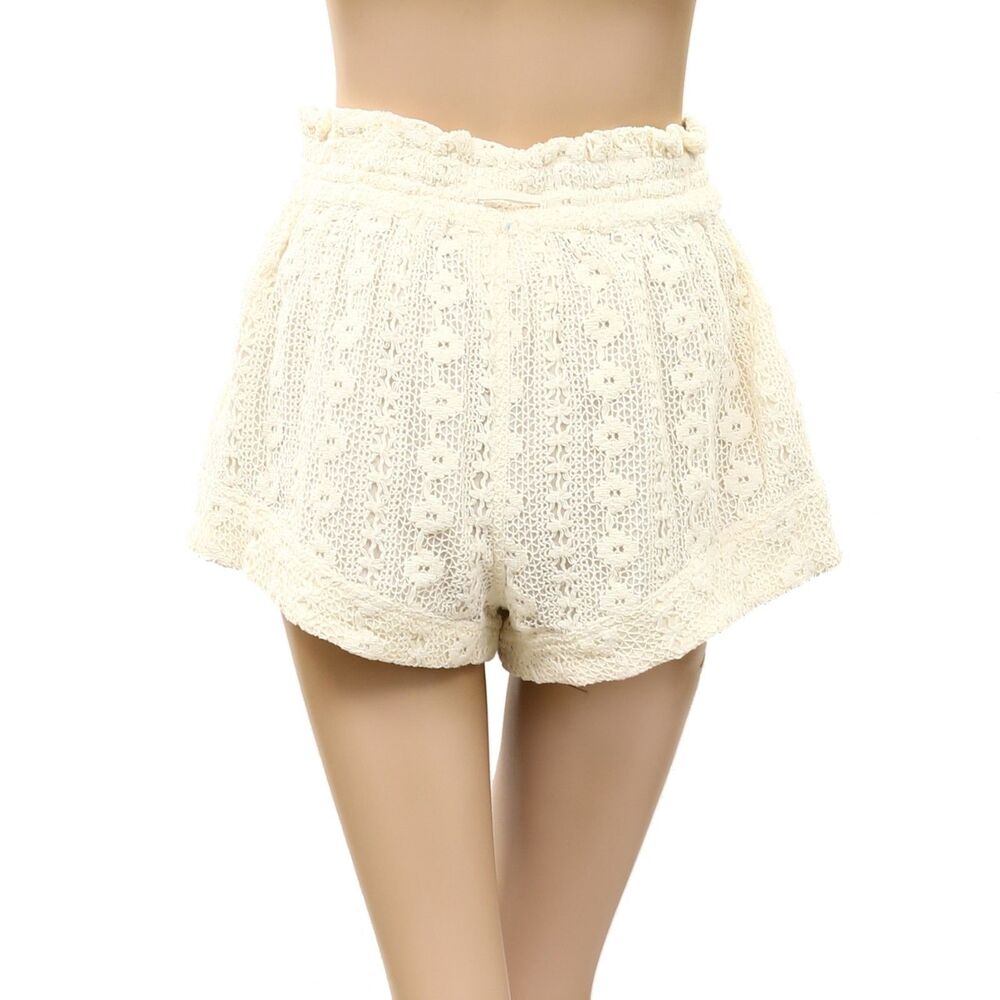 By Anthropologie Lace Tie-Waist Shorts Floral Pull-on Cotton High Rise S 289519 - Picture 7 of 9